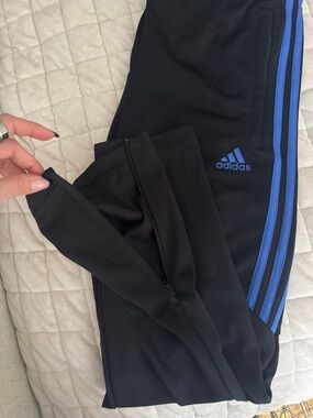 adidas Black Track Pants with Blue Three-Stripe Detail